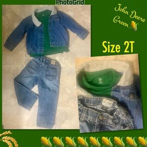 John Deere Green 3 pc:Tshirt w/jean jacket & pants